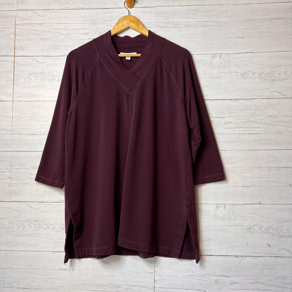 Pure Jill Top Womens Size Medium Dark Wine Affinity French Terry Long Sleeve - Picture 1 of 14